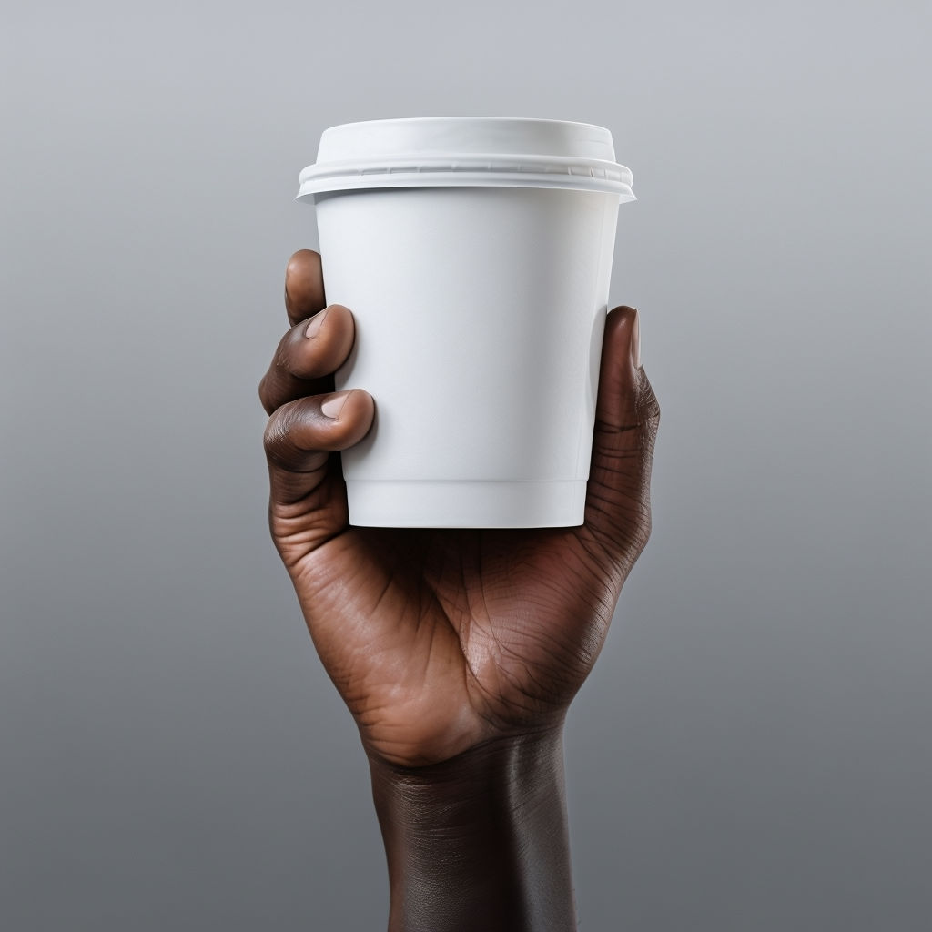 Elegant Close-Up of Dark-Skinned Hand Holding a White Disposable Cup Art