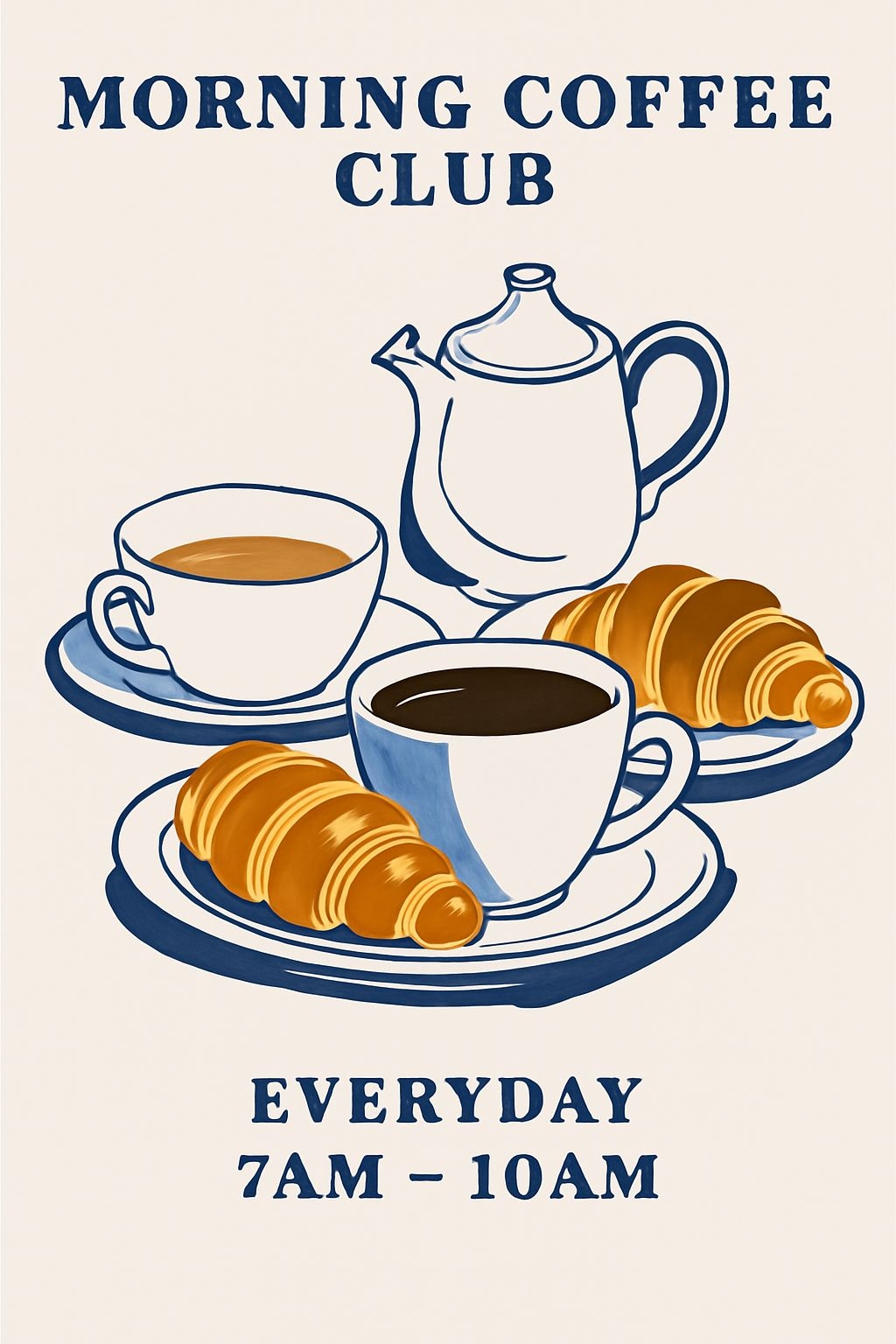 Inviting Vintage Morning Coffee Club Illustration Poster Event Signs