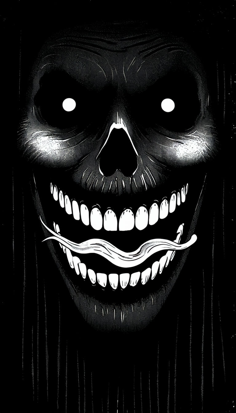 Sinister Black and White Ghostly Face Illustration Mobile Wallpaper