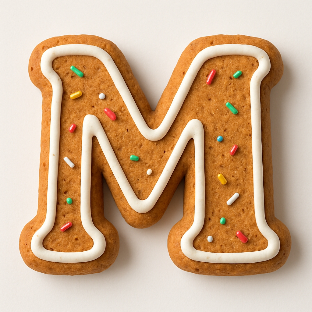 Festive Gingerbread Cookie Shaped 'M' with Colorful Sprinkles Monogram