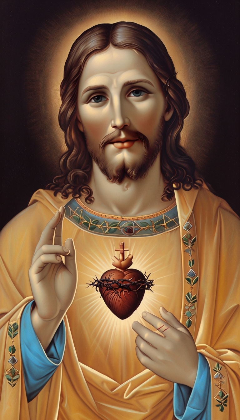 Serene Sacred Heart of Jesus Christ Portrait Art Mobile Wallpaper