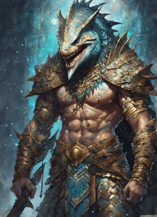 Fantasy dnd shark barbarian in ancient egyptian armor by Josip Radoš ...