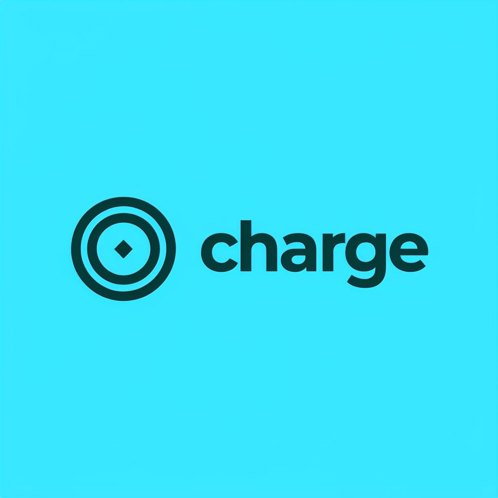 Minimalist Charge Logo with Bold Teal Text and Circular Symbol Logo