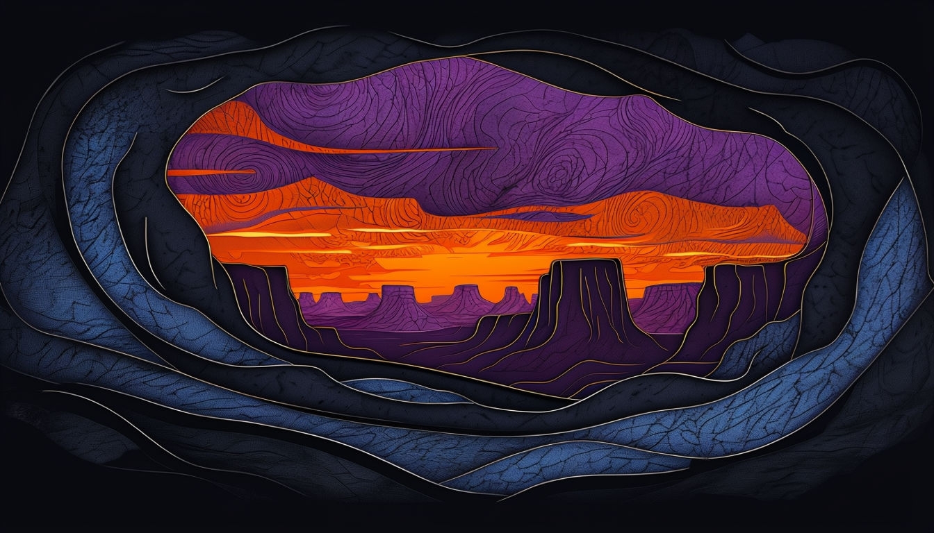 Dramatic Cave View with Vibrant Sky Virtual Background