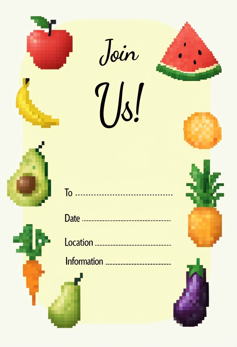 Playful Pixelated Fruit and Vegetable Join Us Invitation Poster