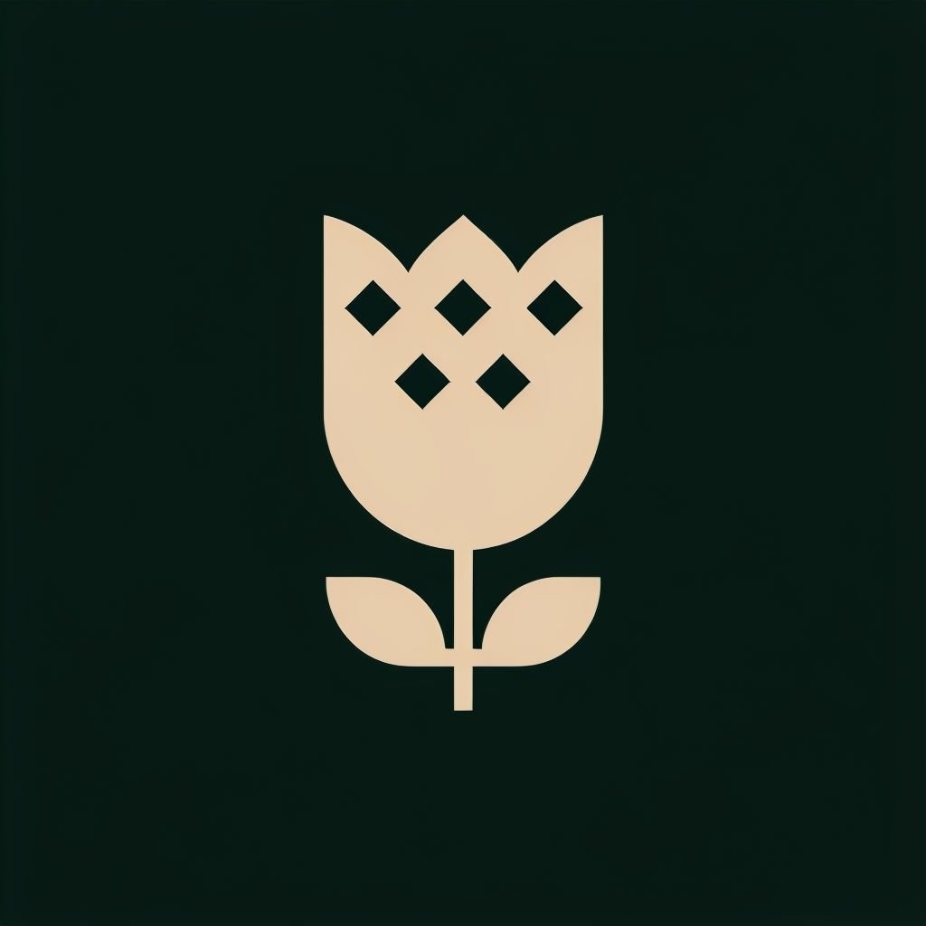 Minimalist Beige Flower Logo on Dark Green Background