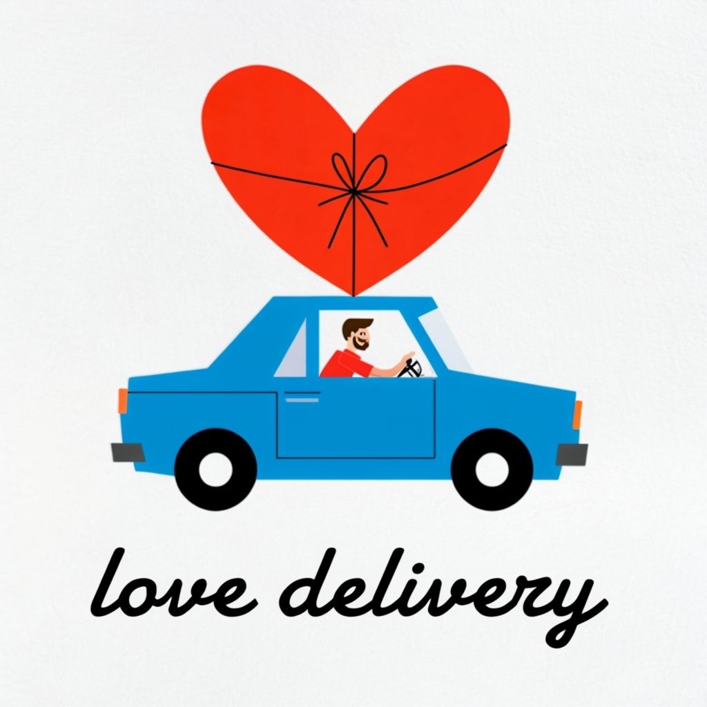 Vibrant Blue Car Love Delivery Cartoon Illustration Mug