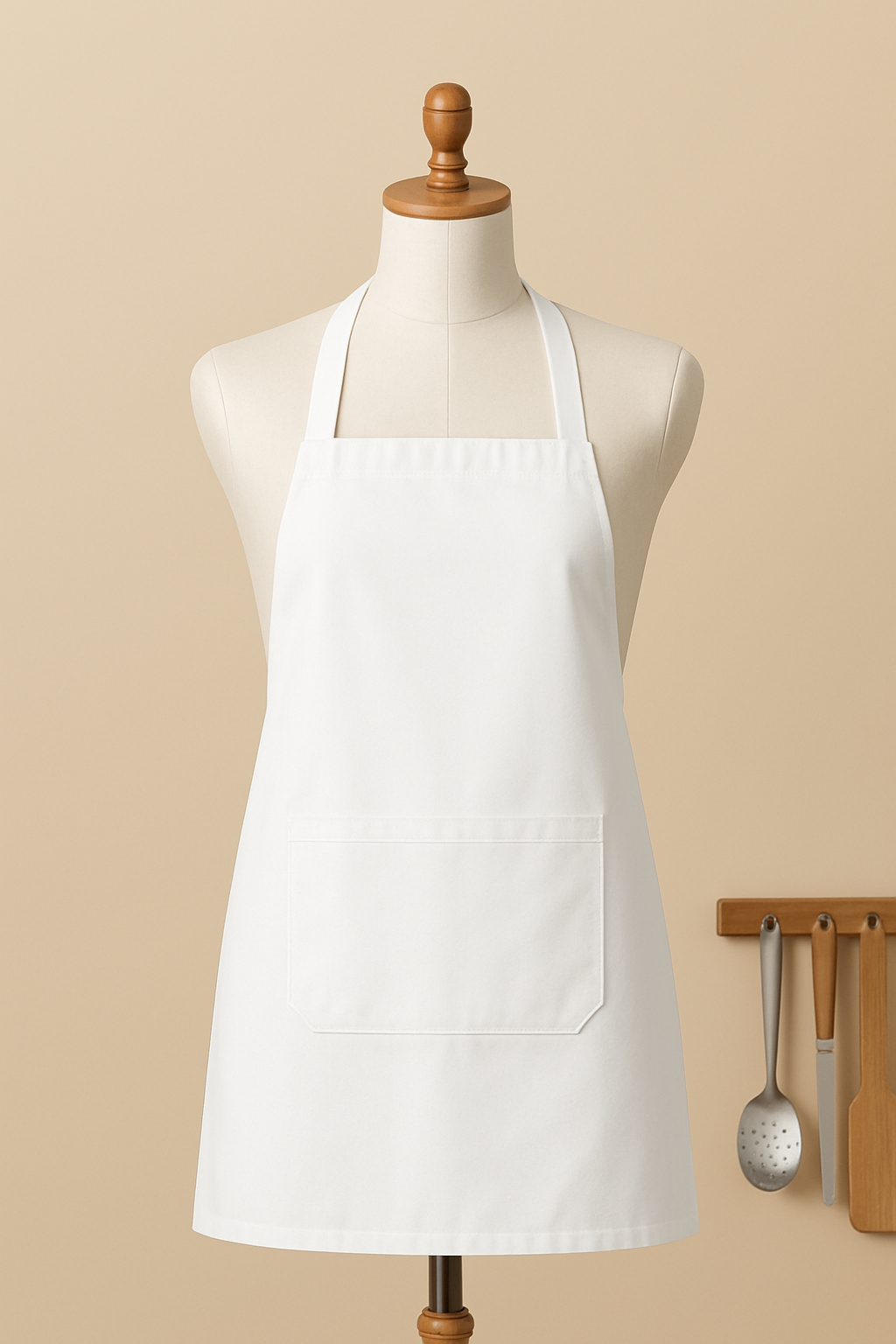 Elegant White Apron Displayed on Mannequin Mockup