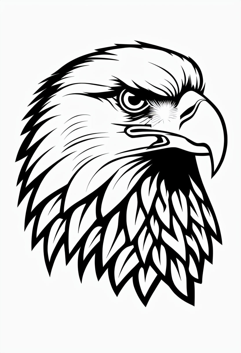 Black and White Eagle Head Coloring Page Design for Kids Coloring Book Pages