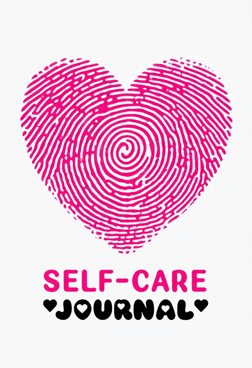 Vibrant Pink Heart Fingerprint Self-Care Journal Design EBook Cover