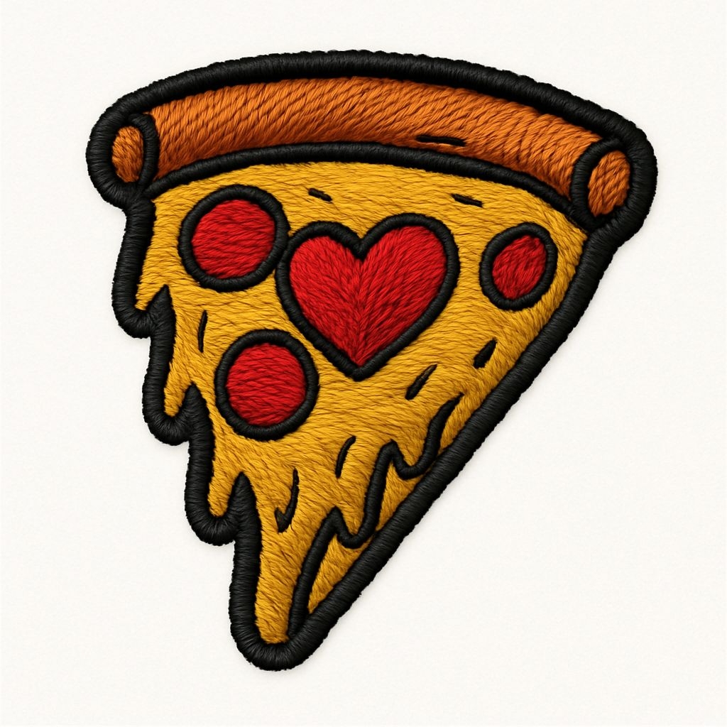 Stylized Embroidered Pizza Slice Patch for Creative Hats