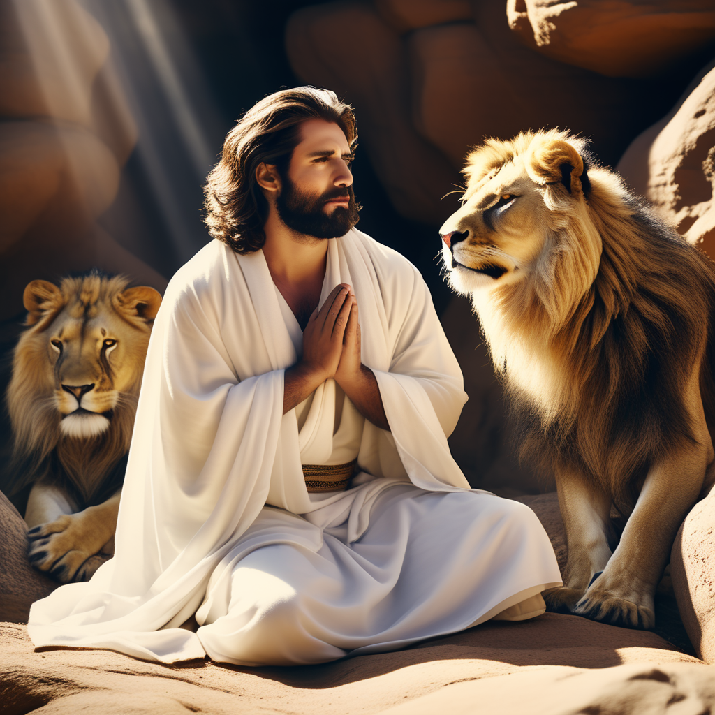 Prophet Daniel praying in the lion's den by Viver com Jesus - Playground