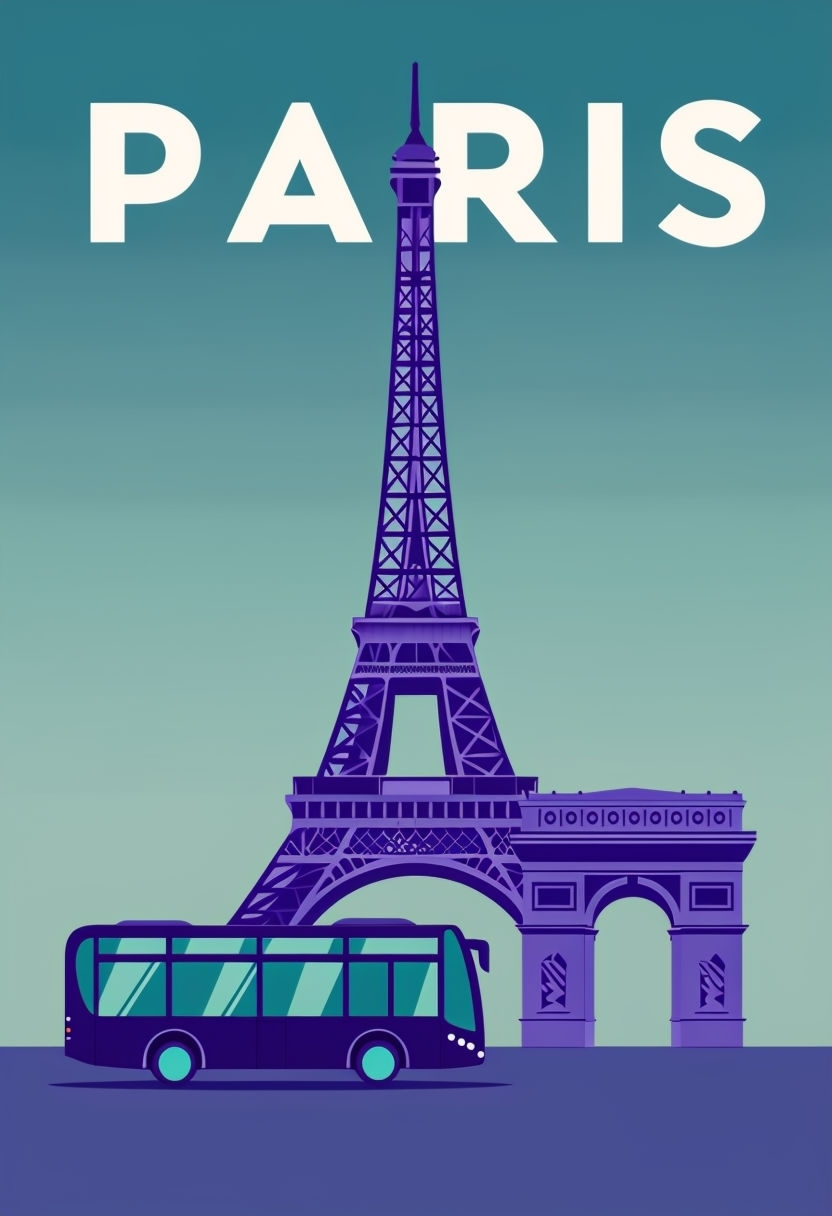 Vibrant Retro Travel Poster Featuring Iconic Parisian Scene