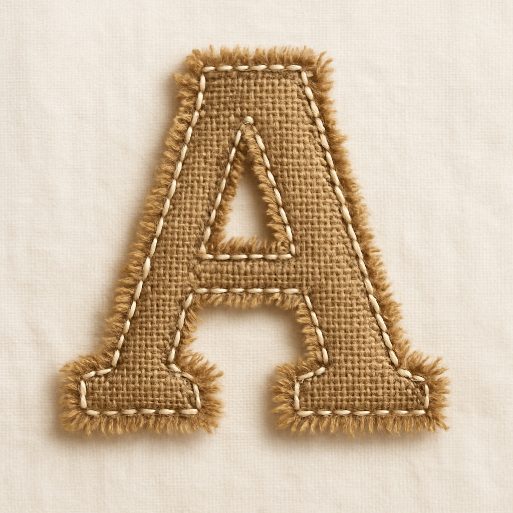Intricate Burlap Letter A with Cream Stitching Art Monogram