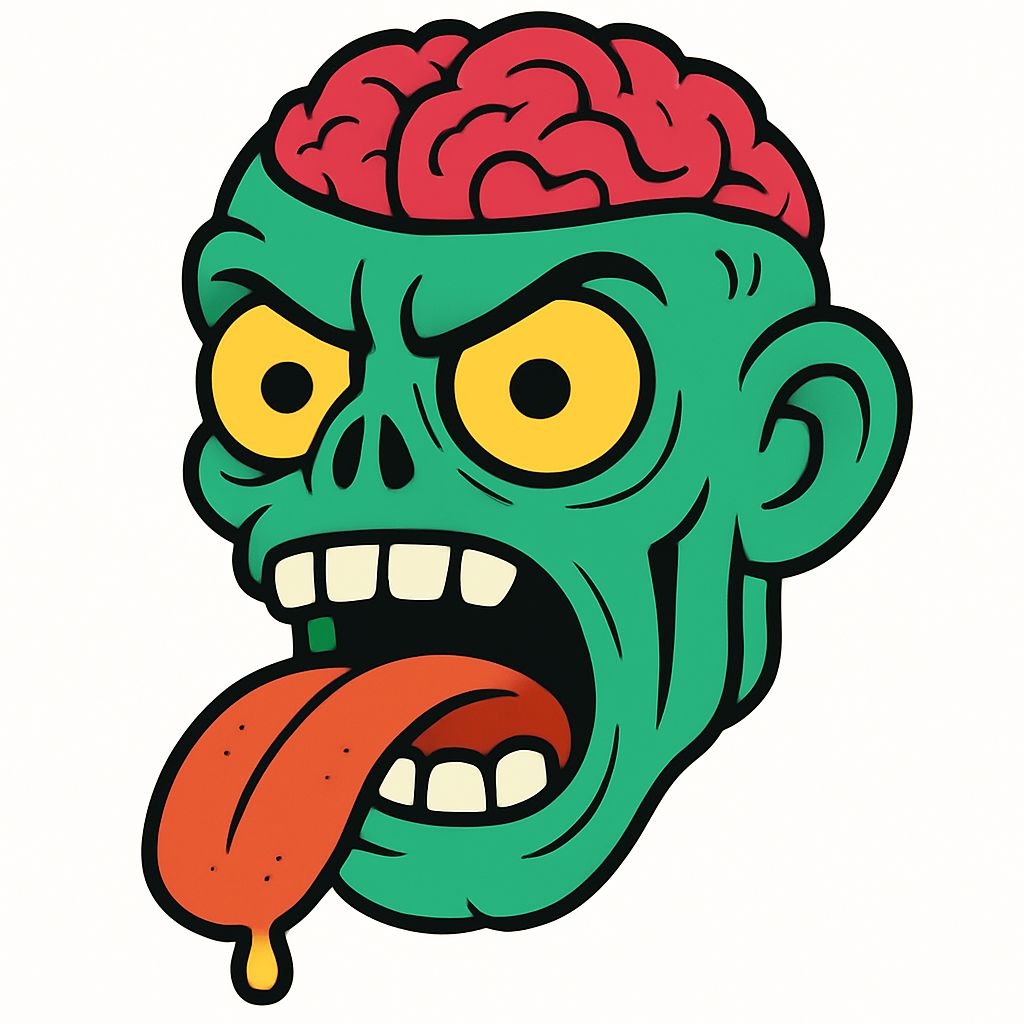 Aggressive Zombie Brain Cartoon Illustration Sticker