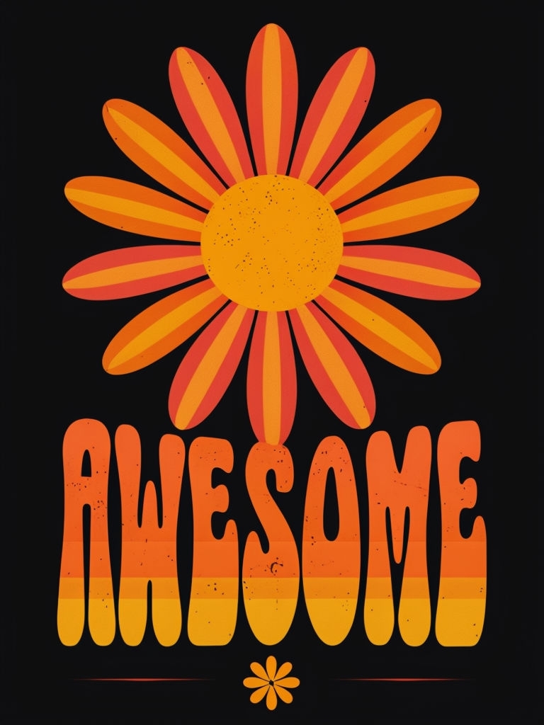 Retro Stay Awesome Sunflower Graphic T-Shirt