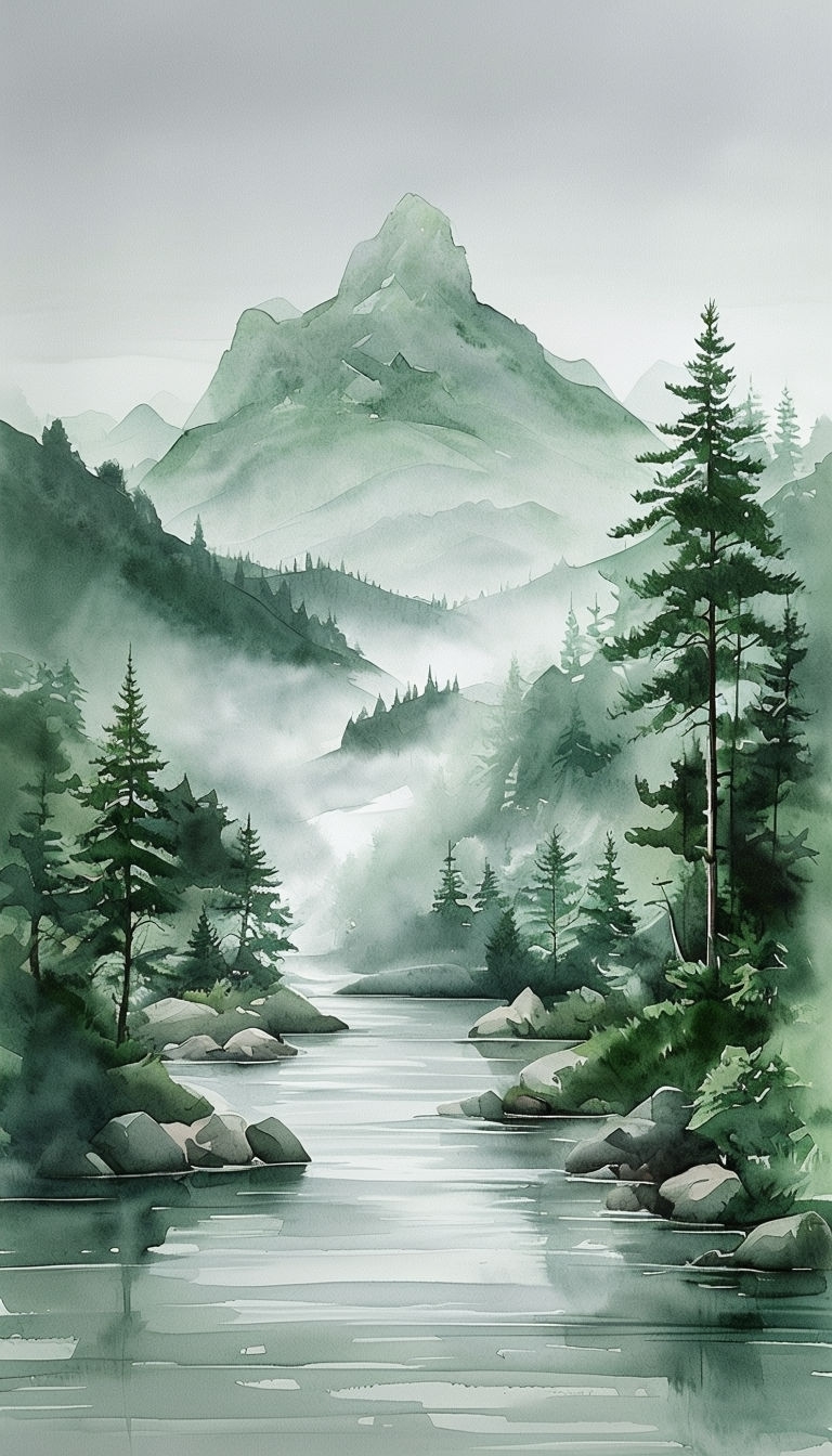 Tranquil Watercolor Landscape with Mountains Phone Case Cover