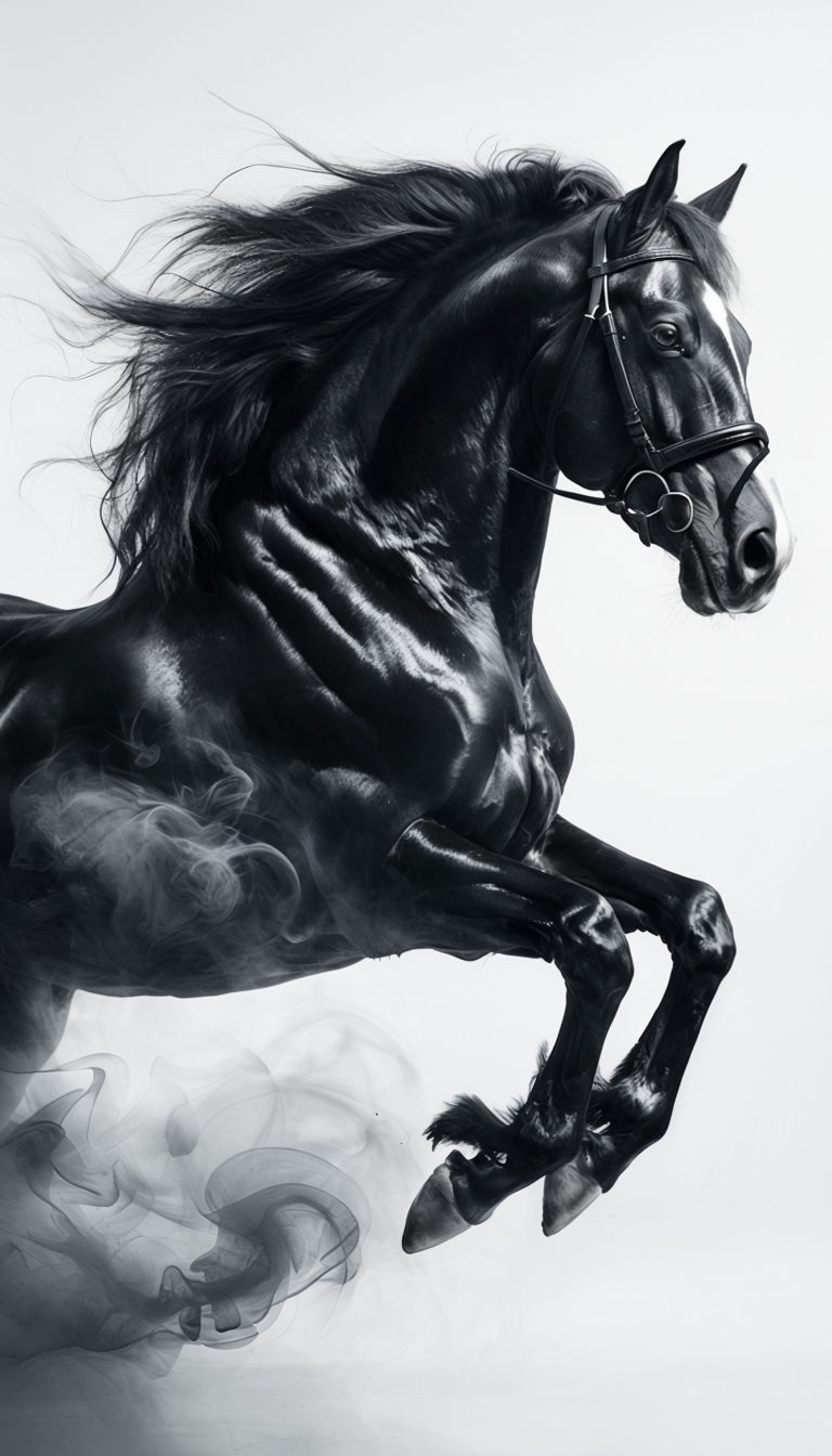 Majestic Black and White Horse in Mid-Leap Mobile Wallpaper