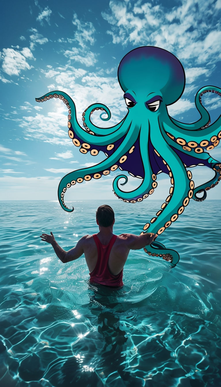 Dance with the Kraken Playful Ocean Illustration Poster