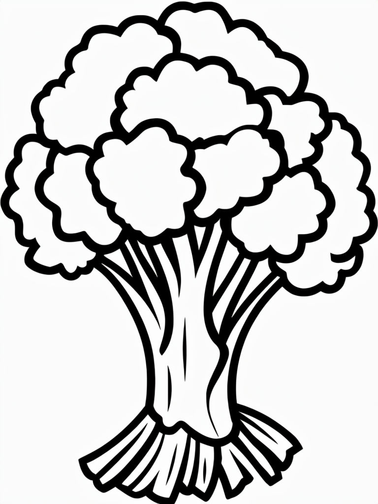 Minimalist Black and White Broccoli Line Drawing Coloring Page