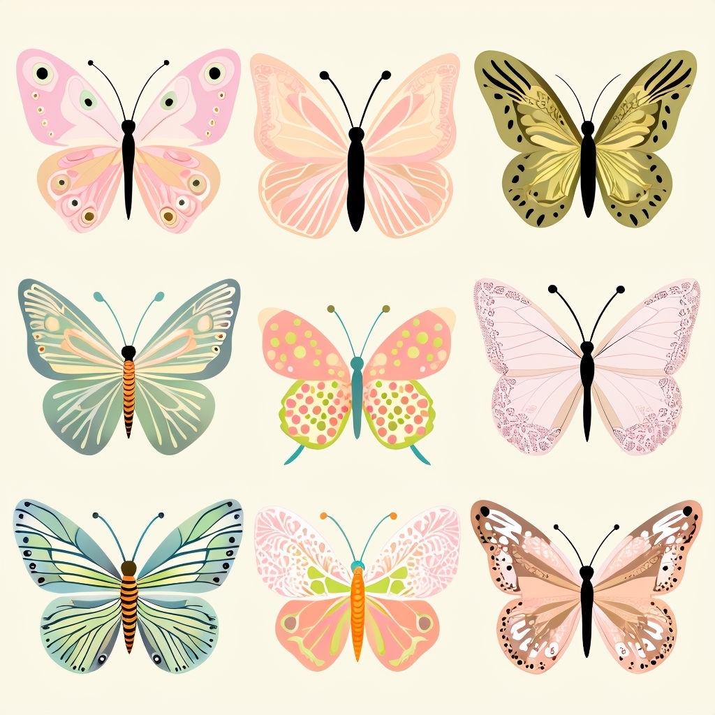 Whimsical Butterfly Seamless Pattern on Cream Background Design