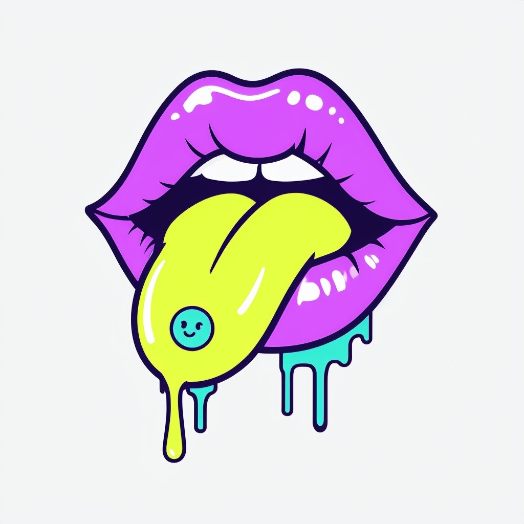 Vibrant Lavender Lips with Neon Tongue Cartoon Sticker