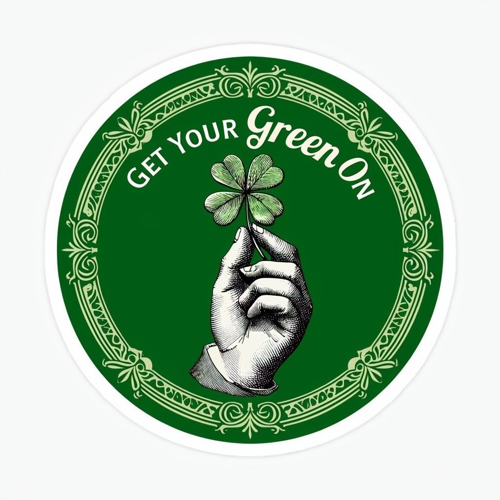 Vintage Green Four-Leaf Clover Hand Illustration Sticker