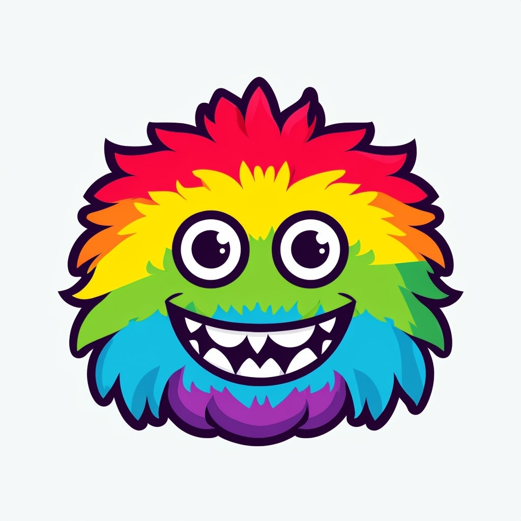 Cheerful Rainbow Fluffy Monster Vector Illustration Sticker