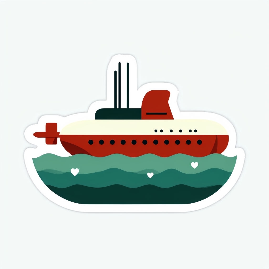 Playful Mid Century Modern Submarine Illustration Sticker