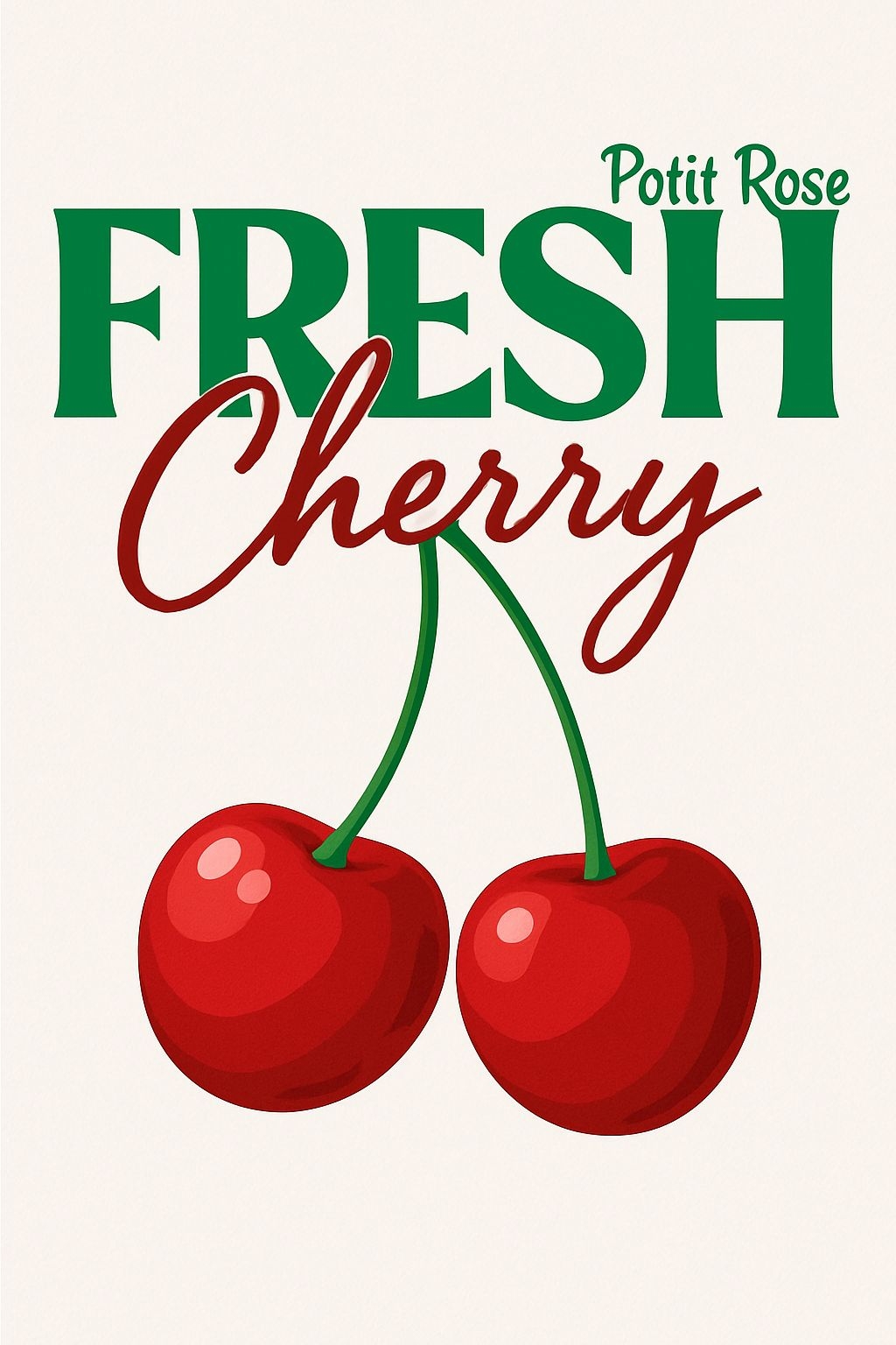 Glossy Red Cherries with Fresh Typography T-Shirt