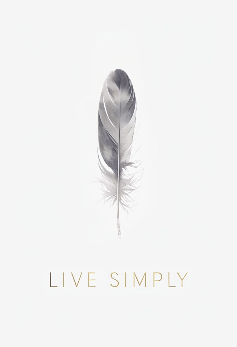 Elegant Minimalist Feather with Live Simply Phrase Poster