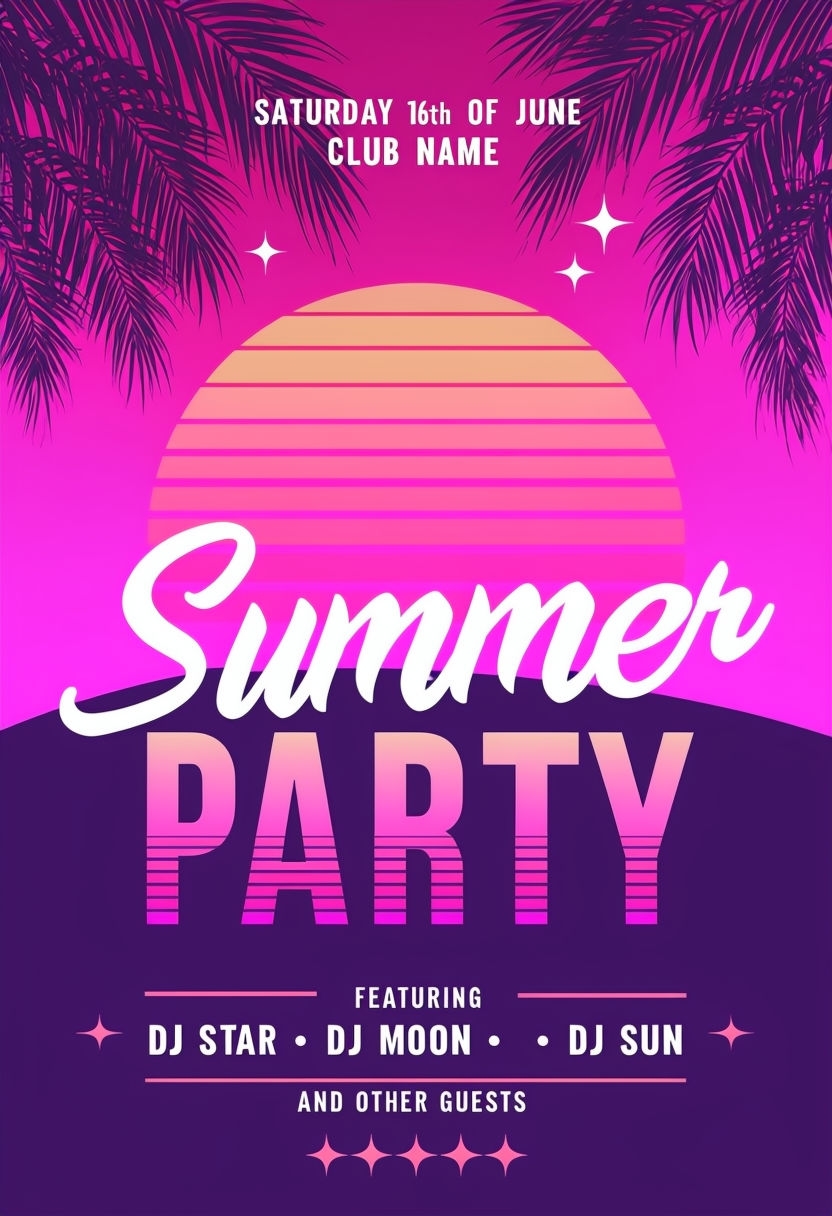 Vibrant Retro Neon Summer Party Poster Design