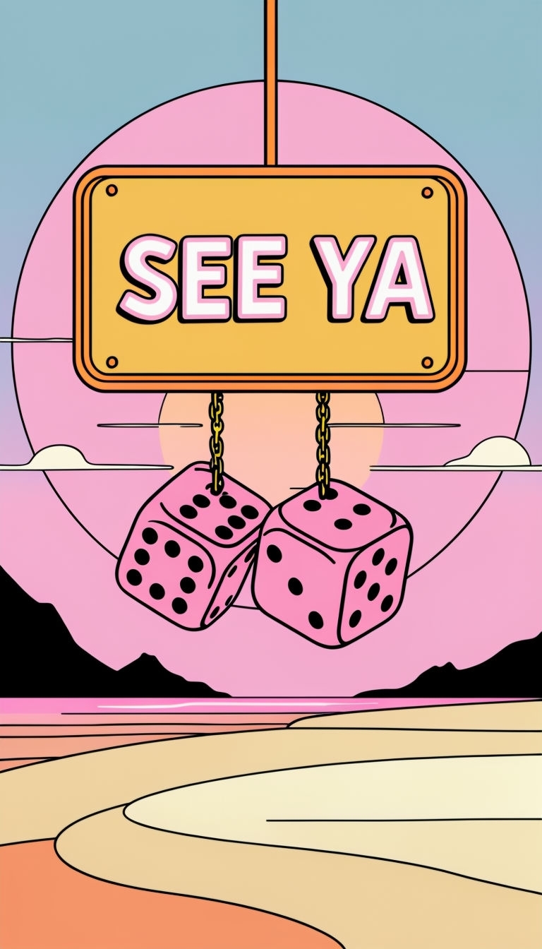 Whimsical Pink Dice with 'See Ya' Sign Retro Poster
