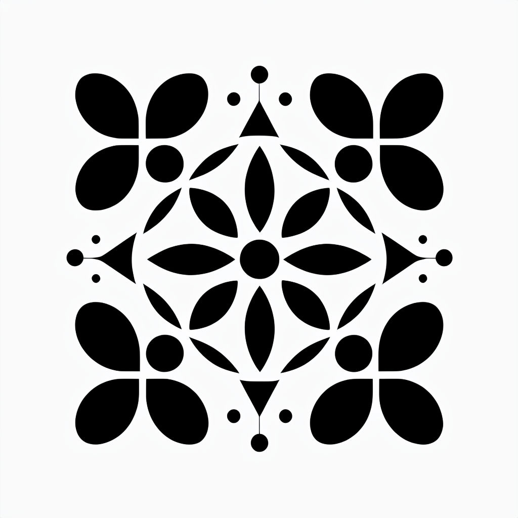 Black Geometric Symmetrical Pattern on White Background Seamless Pattern