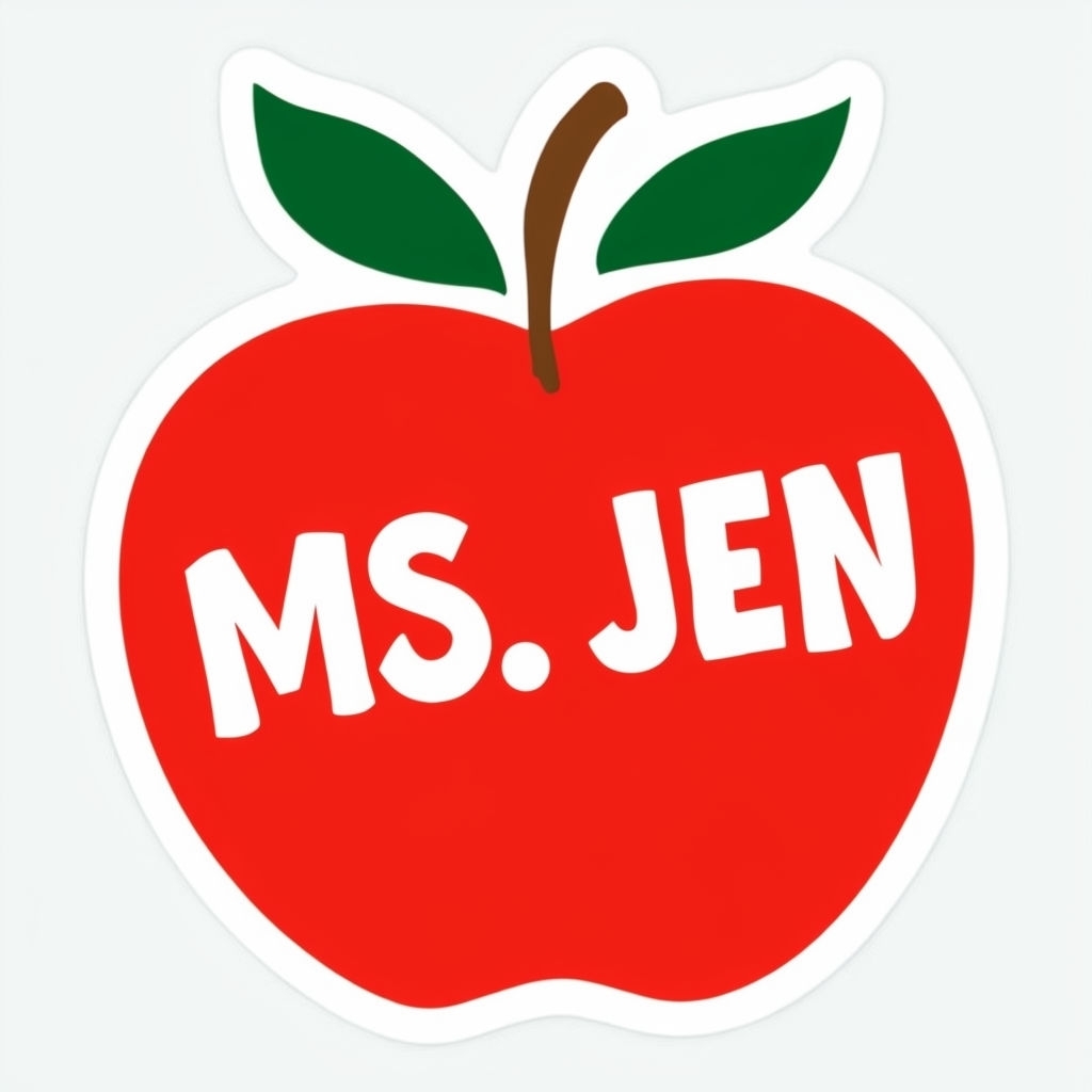 Minimalist Red Apple with MS. JEN Name Sticker