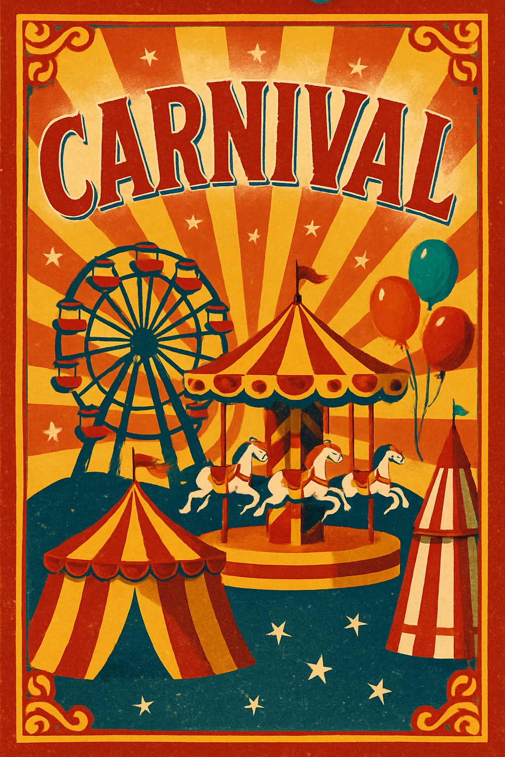Vintage Carnival Amusement Park Attractions Poster