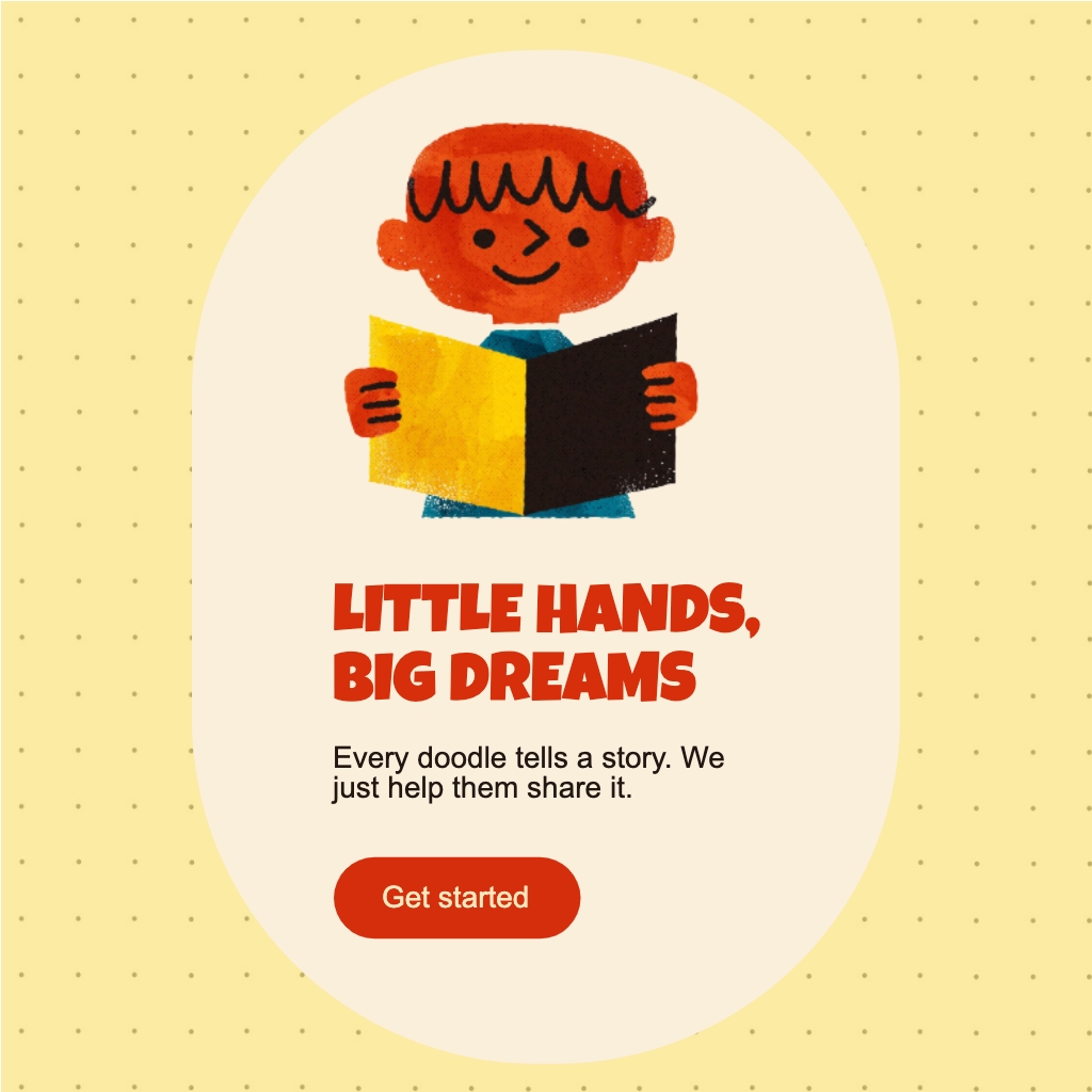 Cheerful Cartoon Character with Book Little Hands Big Dreams Instagram Post
