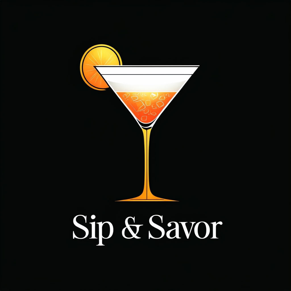 Elegant Martini Glass Sip & Savor Graphic Design Logo