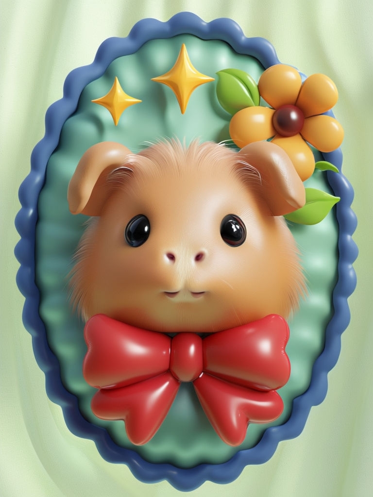 Cheerful 3D Guinea Pig with Red Bow and Starry Background Art