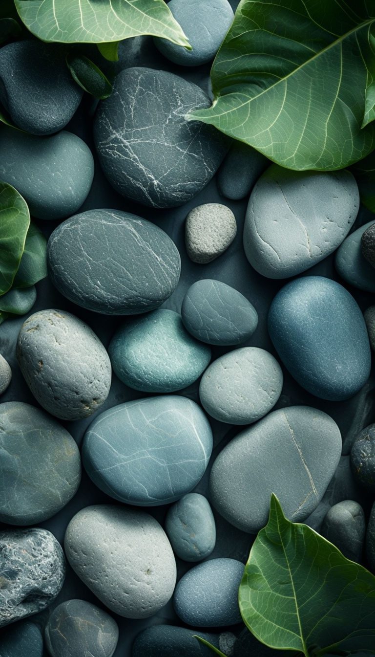 Tranquil Stones and Green Leaves Close-up Photography Mobile Wallpaper