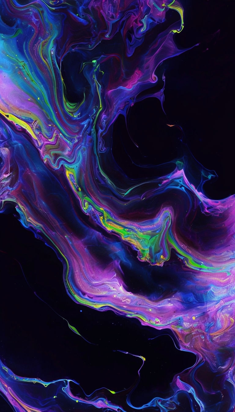 Vivid Abstract Swirling Colors Against Black Background Mobile Wallpaper
