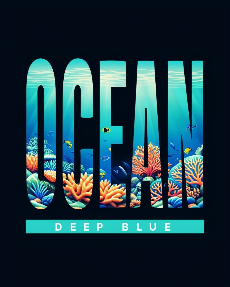 Vibrant Ocean Coral Reef Typography Design Poster