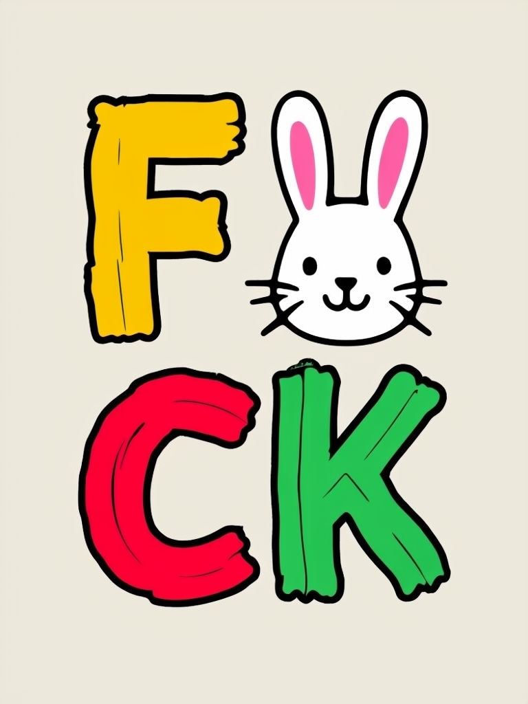 Playful Cartoon Fuck Letters with Bunny Illustration Poster