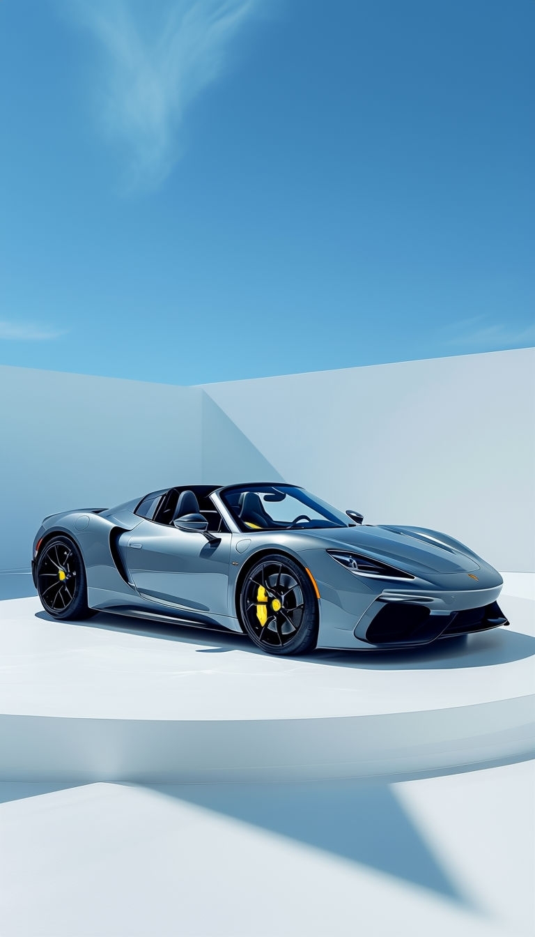 Sleek Gray Sports Car Under Clear Blue Sky Mobile Wallpaper