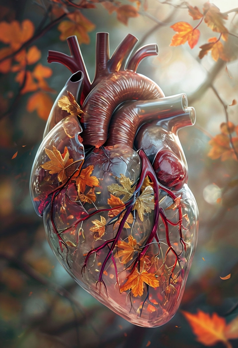 Realistic Transparent Heart with Autumn Leaves Artwork Art