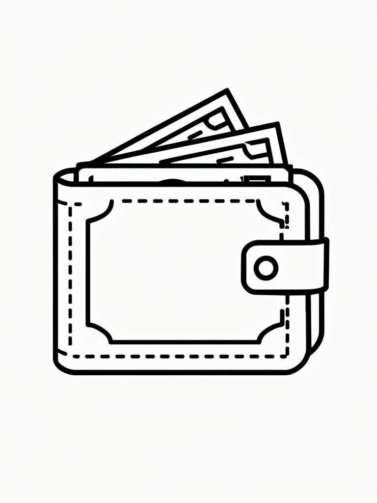 Minimalist Line Drawing of a Bi-Fold Wallet Coloring Page