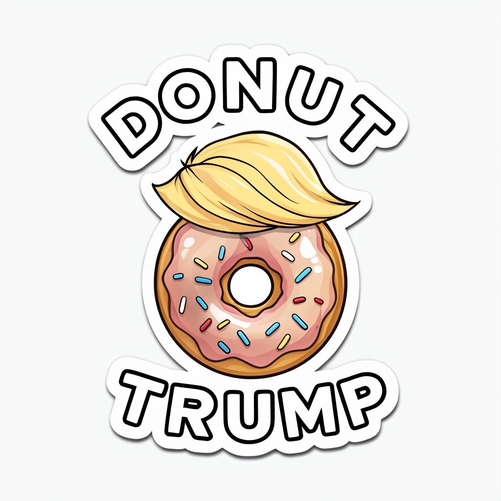 Playful Trump Hair Donut Cartoon Illustration Sticker