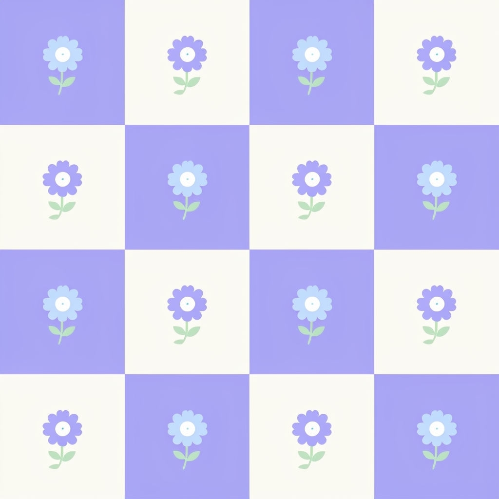 Lavender and Ivory Floral Checkerboard Pattern Design Seamless Pattern