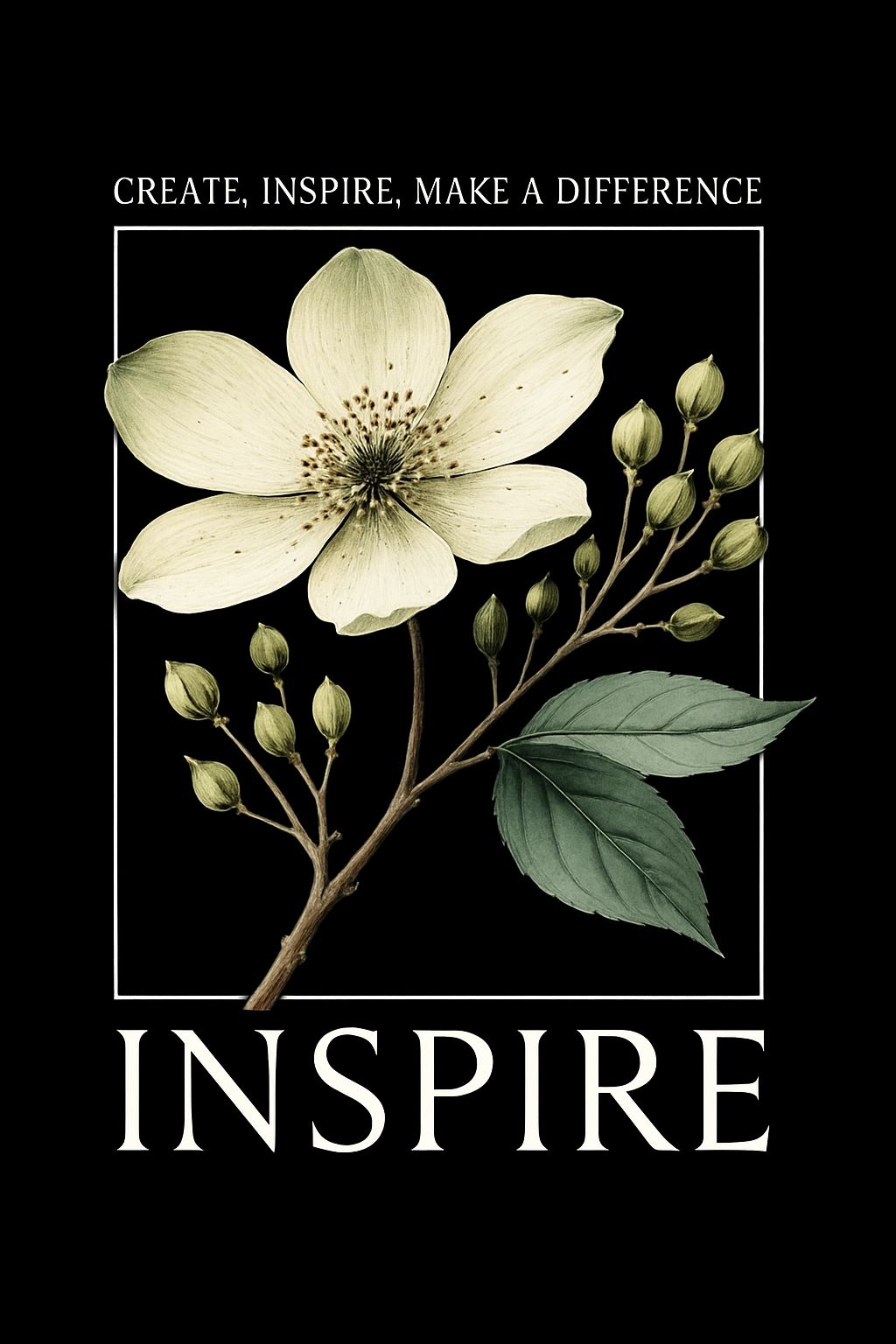 Ivory Flower with Inspirational Quote Vintage Botanical Poster