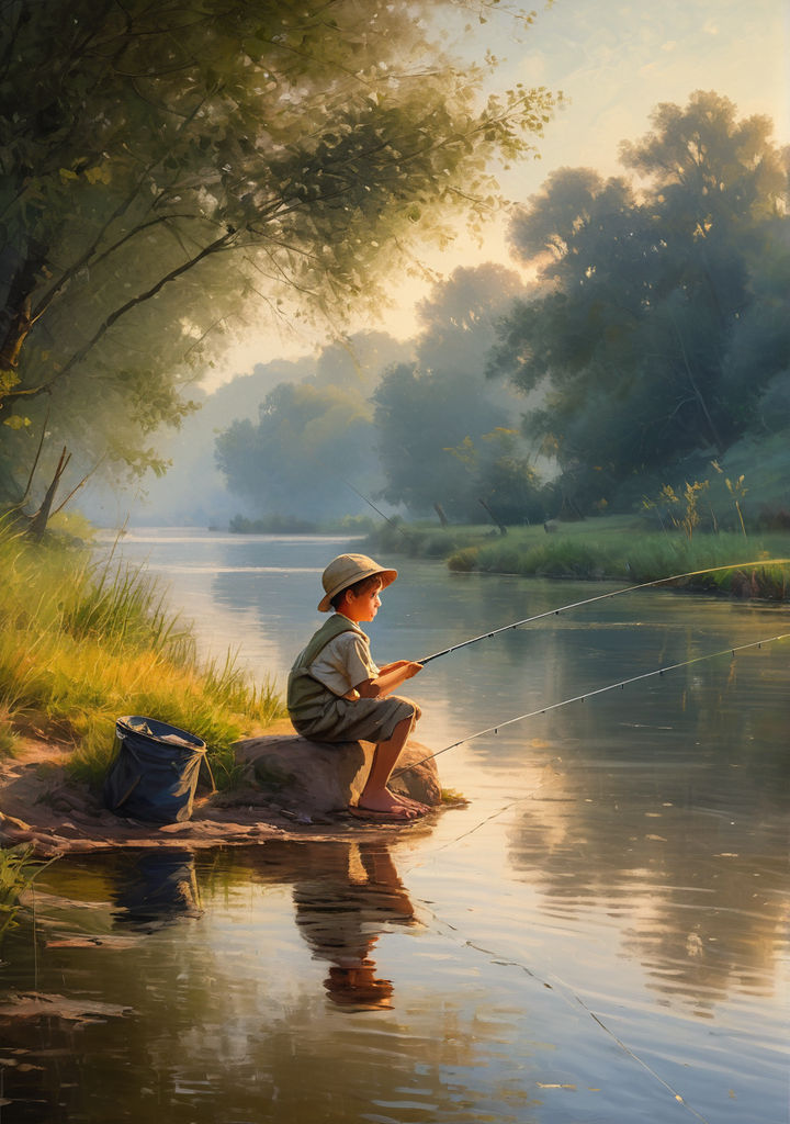 Young child fisher. Kid fishing at river bank, summer outdoor leisure  activity. Little boy at river bank with rod. Angling. — Stock Photo ©  Tverdohlib.com #443703620
